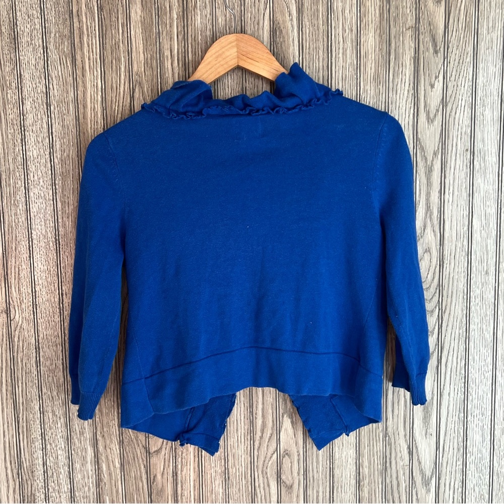Tabitha Royal Blue Cropped Ruffle Hem One Clasp Cardigan Sweater Top - Picture 4 of 4